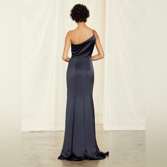 Amsale Kaia dove gray one shoulder formal dress size 14 - Picture 4 of 11